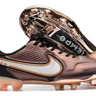 Nike Tiempo Gold Black Metallic Synthetic Upper Perforated Texture Firm-Ground Soccer Shoes