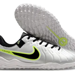 Nike Tiempo White Green Textured Quilted Upper Low-Cut Silhouette Turf Soccer Shoes