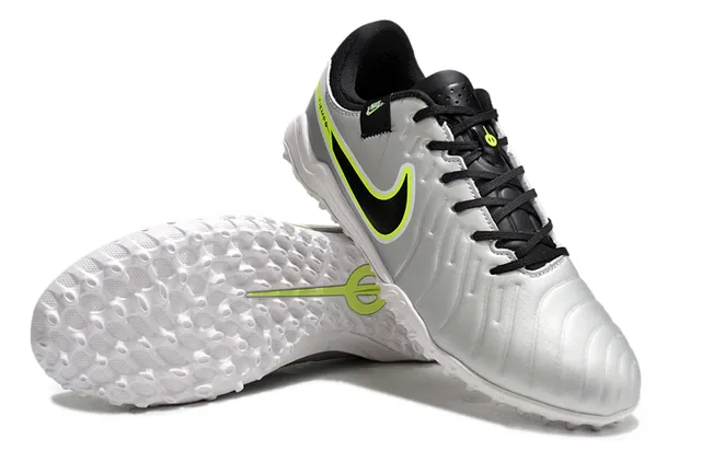 Nike Tiempo Blanc Vert Texturé Matelassé Supérieur Coupe Basse Silhouette Gazon Chaussures de Football 4