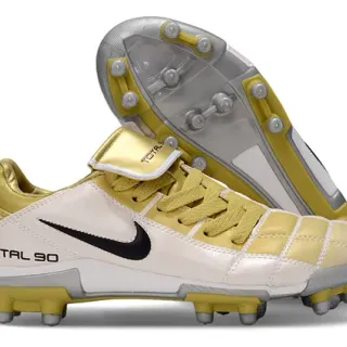 Nike Total 90 Beige Gold Quilted Forefoot Overlay Metallic Accents Firm-Ground Soccer Shoes