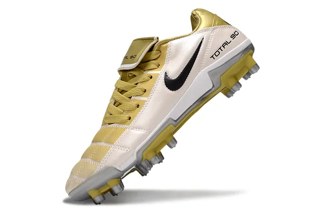 Nike Total 90 Beige Gold Quilted Forefoot Overlay Metallic Accents Firm-Ground Soccer Shoes 3