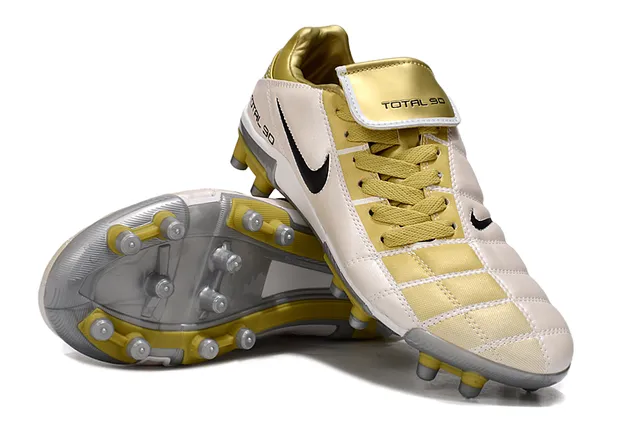 Nike Total 90 Beige Gold Quilted Forefoot Overlay Metallic Accents Firm-Ground Soccer Shoes 4