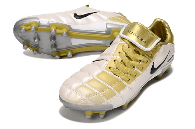 Nike Total 90 Beige Gold Quilted Forefoot Overlay Metallic Accents Firm-Ground Soccer Shoes 5