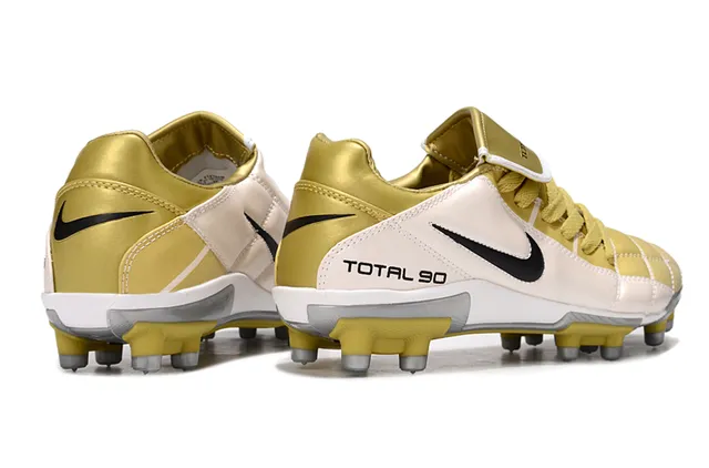 Nike Total 90 Beige Gold Quilted Forefoot Overlay Metallic Accents Firm-Ground Soccer Shoes 6