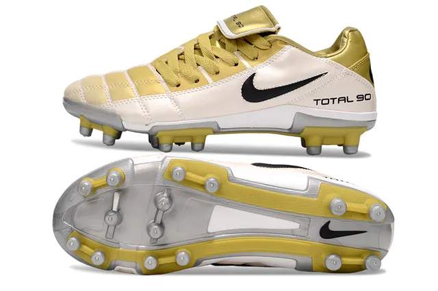 Nike Total 90 Beige Gold Quilted Forefoot Overlay Metallic Accents Firm-Ground Soccer Shoes 7