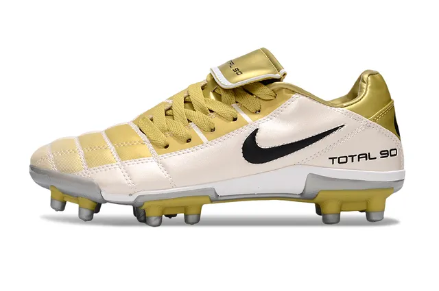 Nike Total 90 Beige Gold Quilted Forefoot Overlay Metallic Accents Firm-Ground Soccer Shoes 8