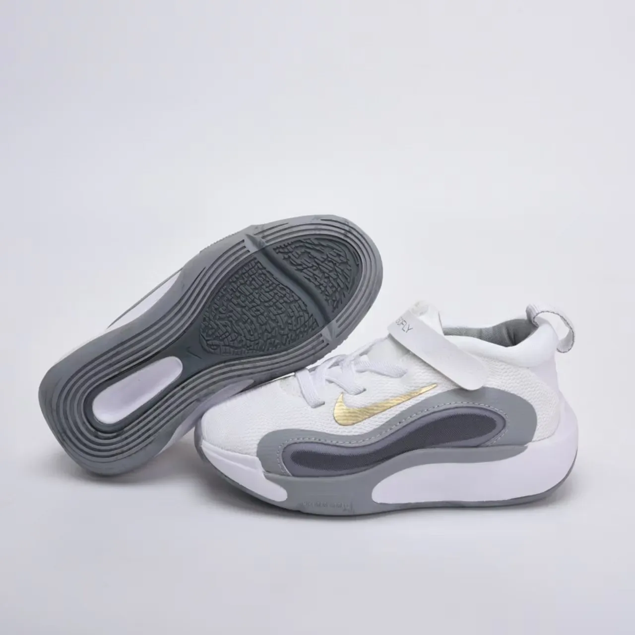 Nike White and Gold Kids Performance Sneakers 22
