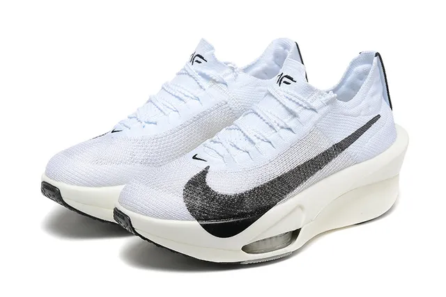 Nike White Black Knit Upper Gradient Swoosh Running Shoes 4