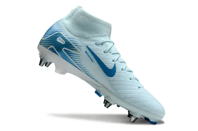 Nike Chaussures de Football Blanc Bleu Haut-Coupé Upper Tricoté Air Zoom Amortissement Sol Ferme 2