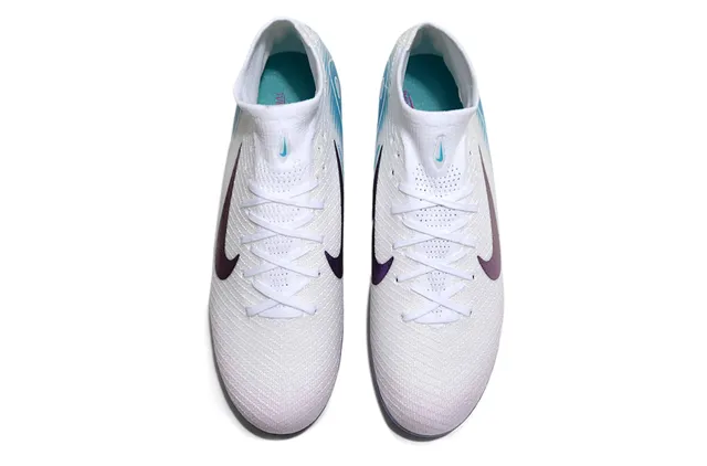 Nike White Blue High-Cut Sock-Fit Collar Iridescent Purple Swoosh Firm-Ground Soccer Shoes 2