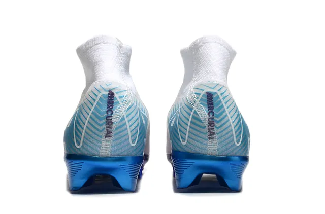 Nike White Blue High-Cut Sock-Fit Collar Iridescent Purple Swoosh Firm-Ground Soccer Shoes 4