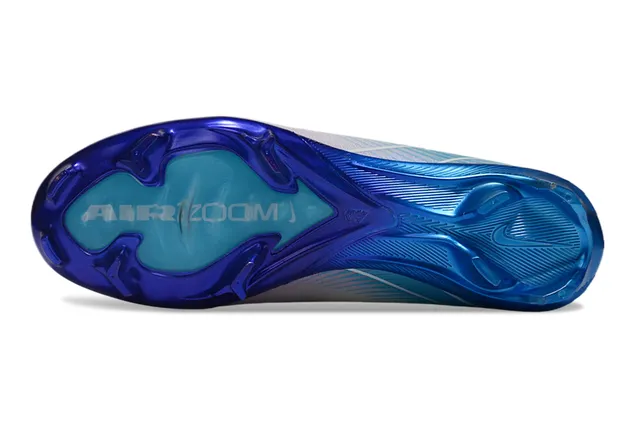 Nike White Blue High-Cut Sock-Fit Collar Iridescent Purple Swoosh Firm-Ground Soccer Shoes 6