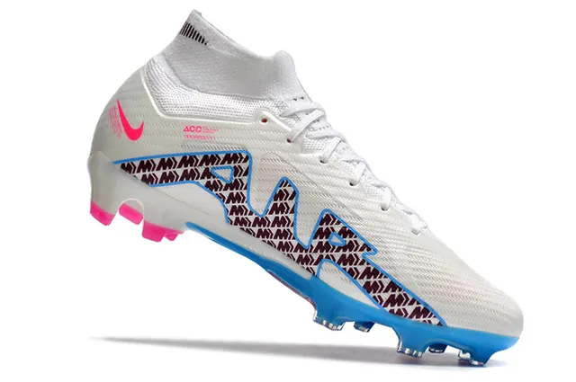 Nike White Blue High-Cut Sock-Fit Collar Textured Synthetic Upper Firm-Ground Soccer Shoes 3