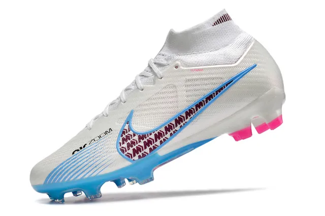 Nike White Blue High-Cut Sock-Fit Collar Textured Synthetic Upper Firm-Ground Soccer Shoes 4