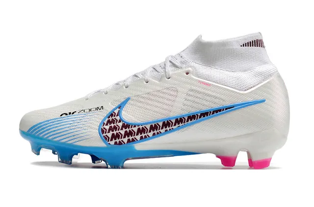 Nike White Blue High-Cut Sock-Fit Collar Textured Synthetic Upper Firm-Ground Soccer Shoes 5