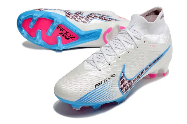 Nike White Blue High-Cut Sock-Fit Collar Textured Synthetic Upper Firm-Ground Soccer Shoes 6