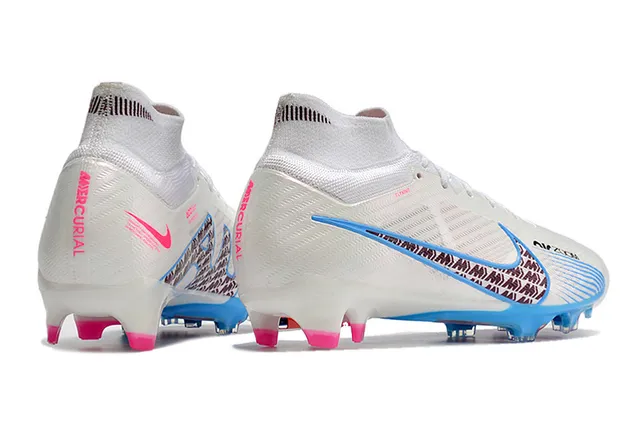 Nike White Blue High-Cut Sock-Fit Collar Textured Synthetic Upper Firm-Ground Soccer Shoes 7