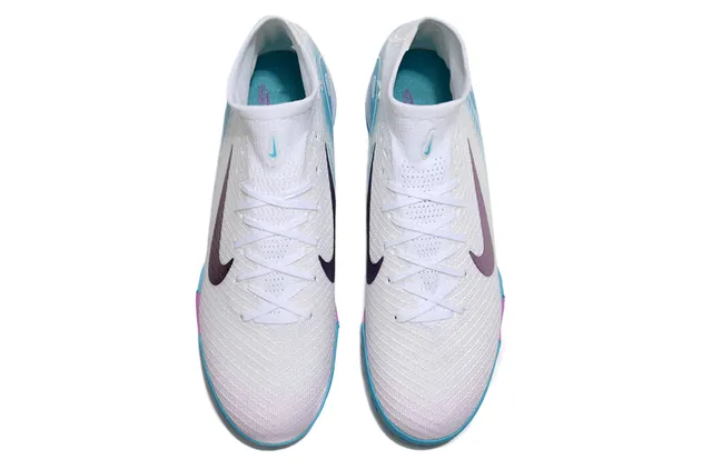 Nike White Blue Knit Upper High-Top Collar Turf Soccer Shoes 2