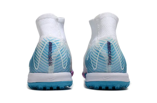 Nike White Blue Knit Upper High-Top Collar Turf Soccer Shoes 4