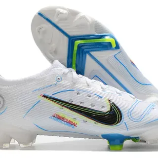 Nike blanco azul bajo corte parte superior de tricot colar con ajuste dinámico suelo firme zapatos de fútbol