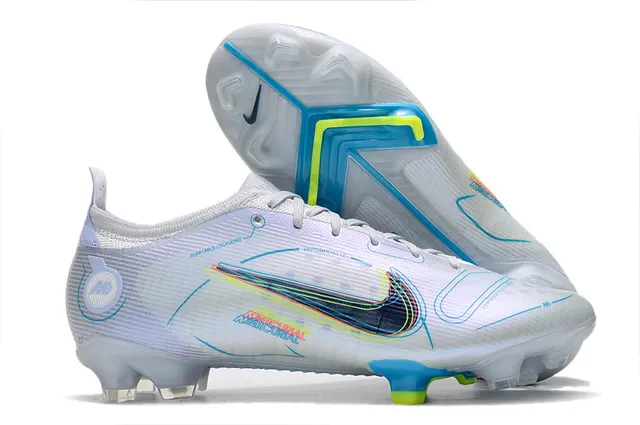 Nike blanco azul bajo corte parte superior de tricot colar con ajuste dinámico suelo firme zapatos de fútbol 2
