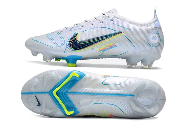 Nike blanco azul bajo corte parte superior de tricot colar con ajuste dinámico suelo firme zapatos de fútbol 3