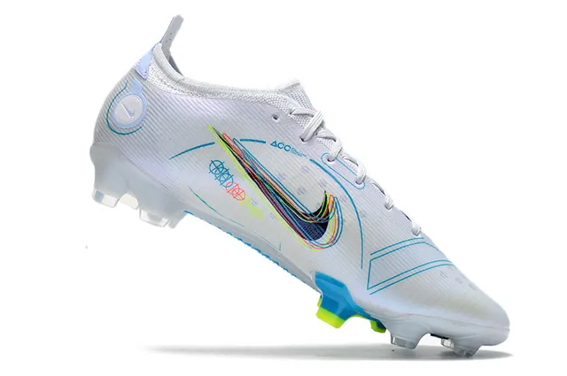 Nike blanco azul bajo corte parte superior de tricot colar con ajuste dinámico suelo firme zapatos de fútbol 4