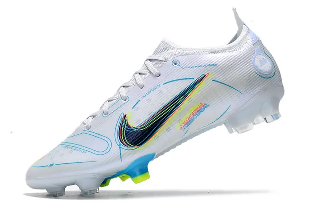 Nike blanco azul bajo corte parte superior de tricot colar con ajuste dinámico suelo firme zapatos de fútbol 5