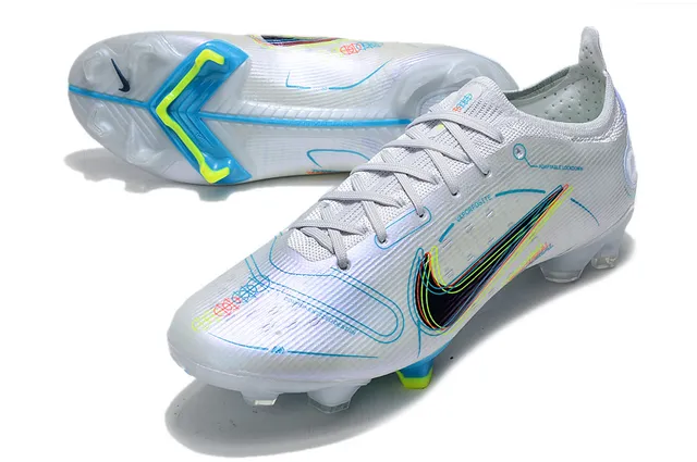 Nike blanco azul bajo corte parte superior de tricot colar con ajuste dinámico suelo firme zapatos de fútbol 7