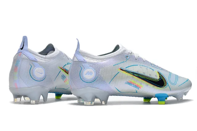 Nike blanco azul bajo corte parte superior de tricot colar con ajuste dinámico suelo firme zapatos de fútbol 8