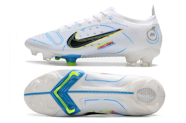 Nike blanco azul bajo corte parte superior de tricot colar con ajuste dinámico suelo firme zapatos de fútbol 9