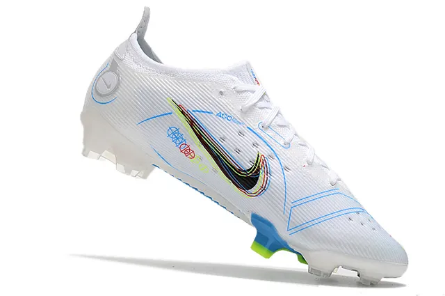 Nike blanco azul bajo corte parte superior de tricot colar con ajuste dinámico suelo firme zapatos de fútbol 10