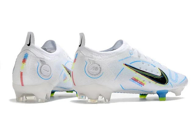 Nike blanco azul bajo corte parte superior de tricot colar con ajuste dinámico suelo firme zapatos de fútbol 14