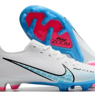 Nike White Blue Low-Cut Synthetic Upper Textured Geometric Pattern Firm-Ground Soccer Shoes