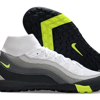 Nike Branco Cinza Tricô Superior Camadas Sintéticas Sobreposições Turfa Sapatos de Futebol