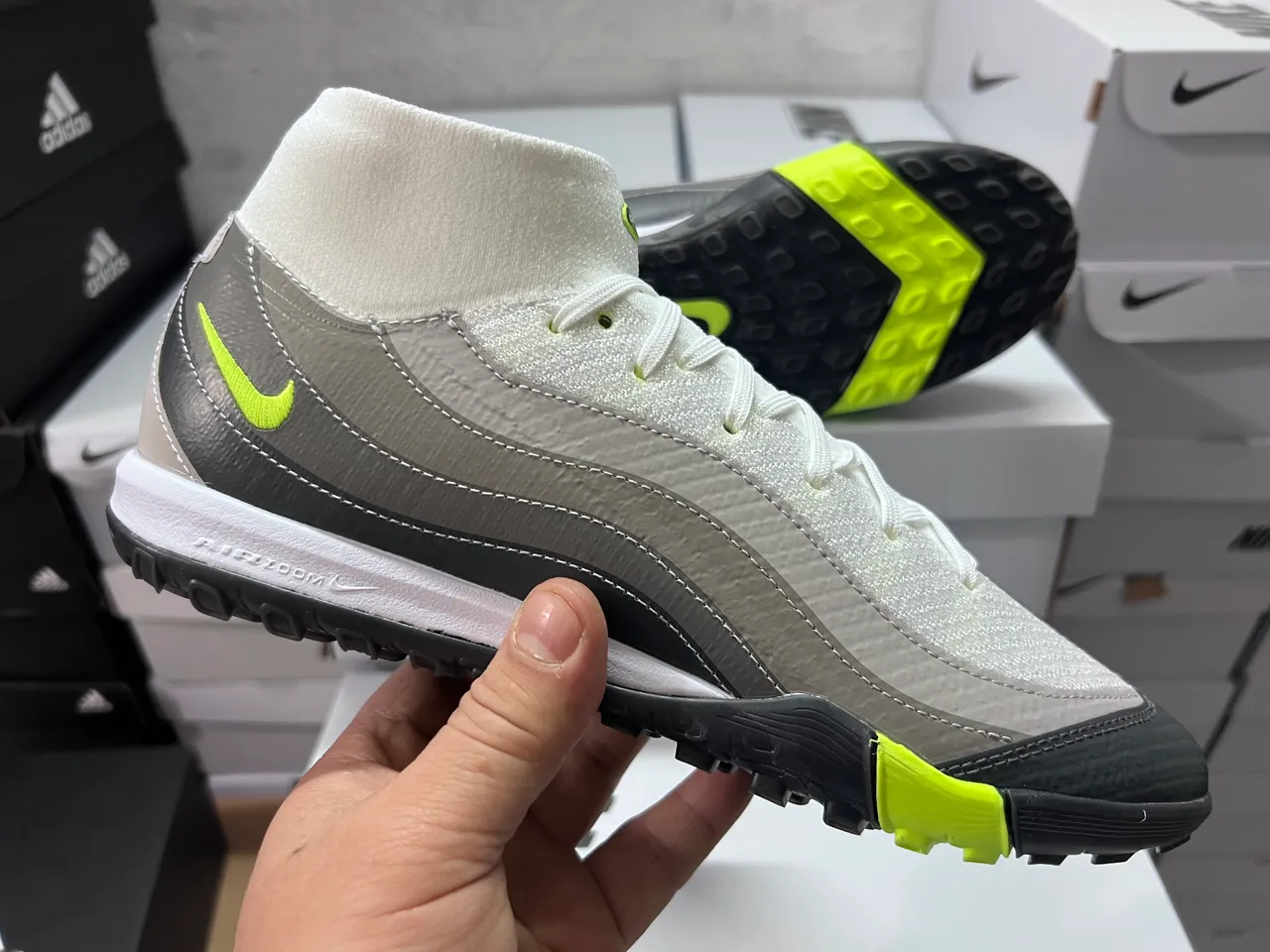 Nike White Gray Knit Upper Layered Synthetic Overlays Turf Soccer Shoes 12