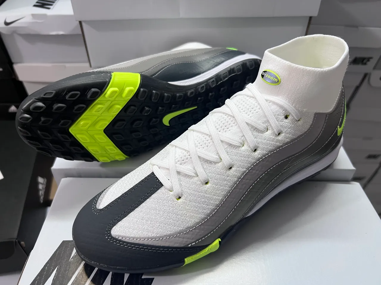 Nike White Gray Knit Upper Layered Synthetic Overlays Turf Soccer Shoes 15