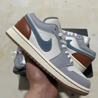 Nike White Gray Low-Top Denim-Accented Swoosh Lifestyle Sneakers