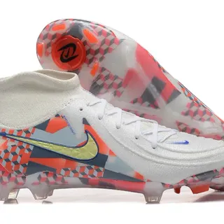 Nike White Multicolor High-Cut Sock-Fit Upper Geometric Checkered Print Firm-Ground Soccer Shoes