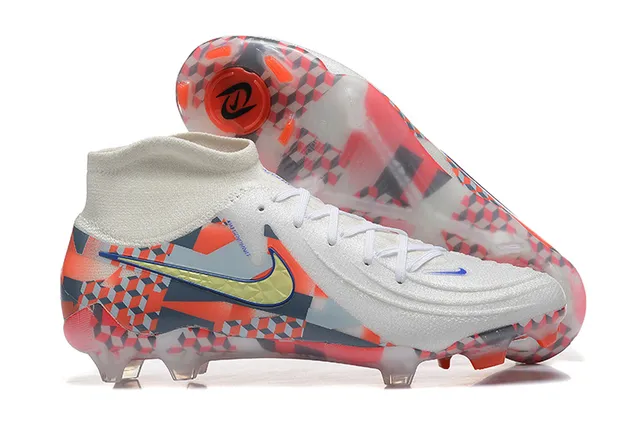Nike White Multicolor High-Cut Sock-Fit Upper Geometric Checkered Print Firm-Ground Soccer Shoes 1