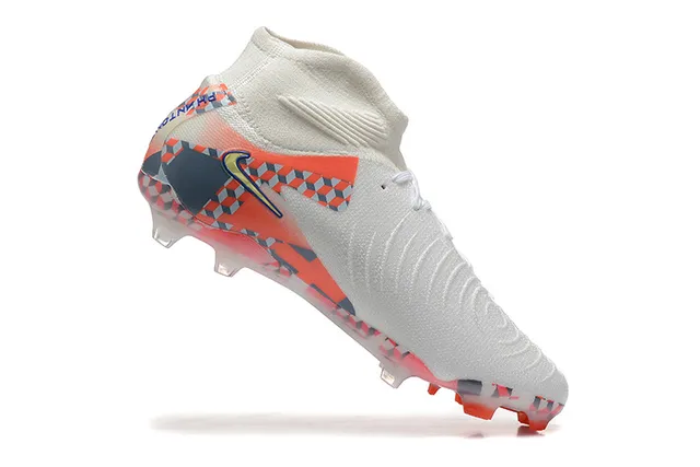 Nike White Multicolor High-Cut Sock-Fit Upper Geometric Checkered Print Firm-Ground Soccer Shoes 3