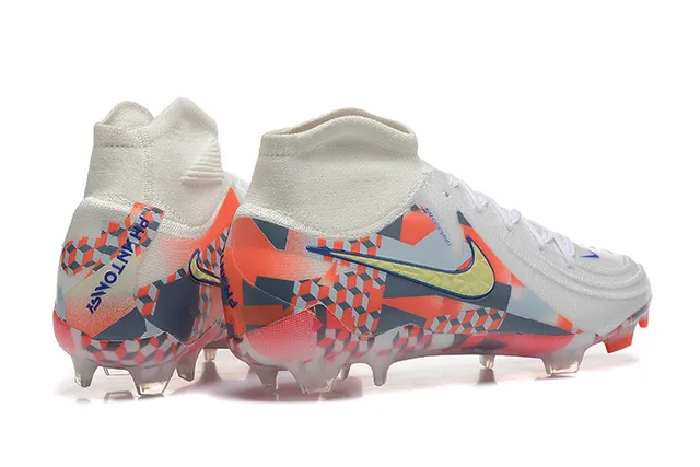 Nike White Multicolor High-Cut Sock-Fit Upper Geometric Checkered Print Firm-Ground Soccer Shoes 5