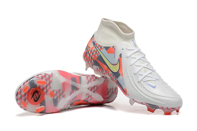 Nike White Multicolor High-Cut Sock-Fit Upper Geometric Checkered Print Firm-Ground Soccer Shoes 6