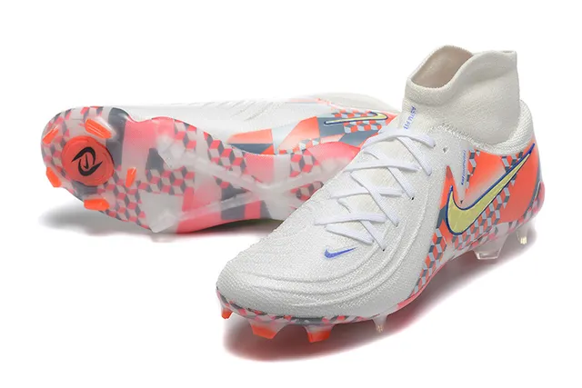 Nike White Multicolor High-Cut Sock-Fit Upper Geometric Checkered Print Firm-Ground Soccer Shoes 7
