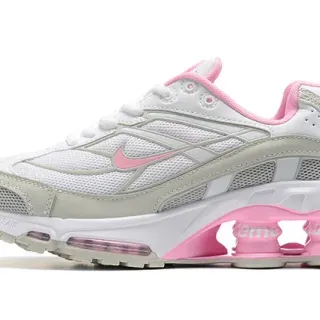 Nike White Pink Mesh And Synthetic Overlay Upper Visible Shox Column Heel Unit Lifestyle Sneakers