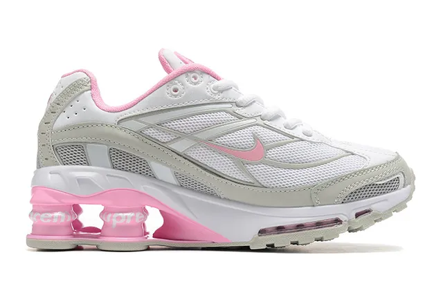 Nike White Pink Mesh And Synthetic Overlay Upper Visible Shox Column Heel Unit Lifestyle Sneakers 5