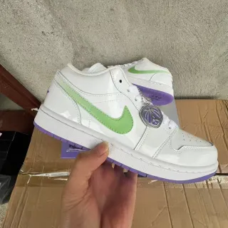 Nike White Purple Glossy Upper Light Green Swoosh Lifestyle Sneakers