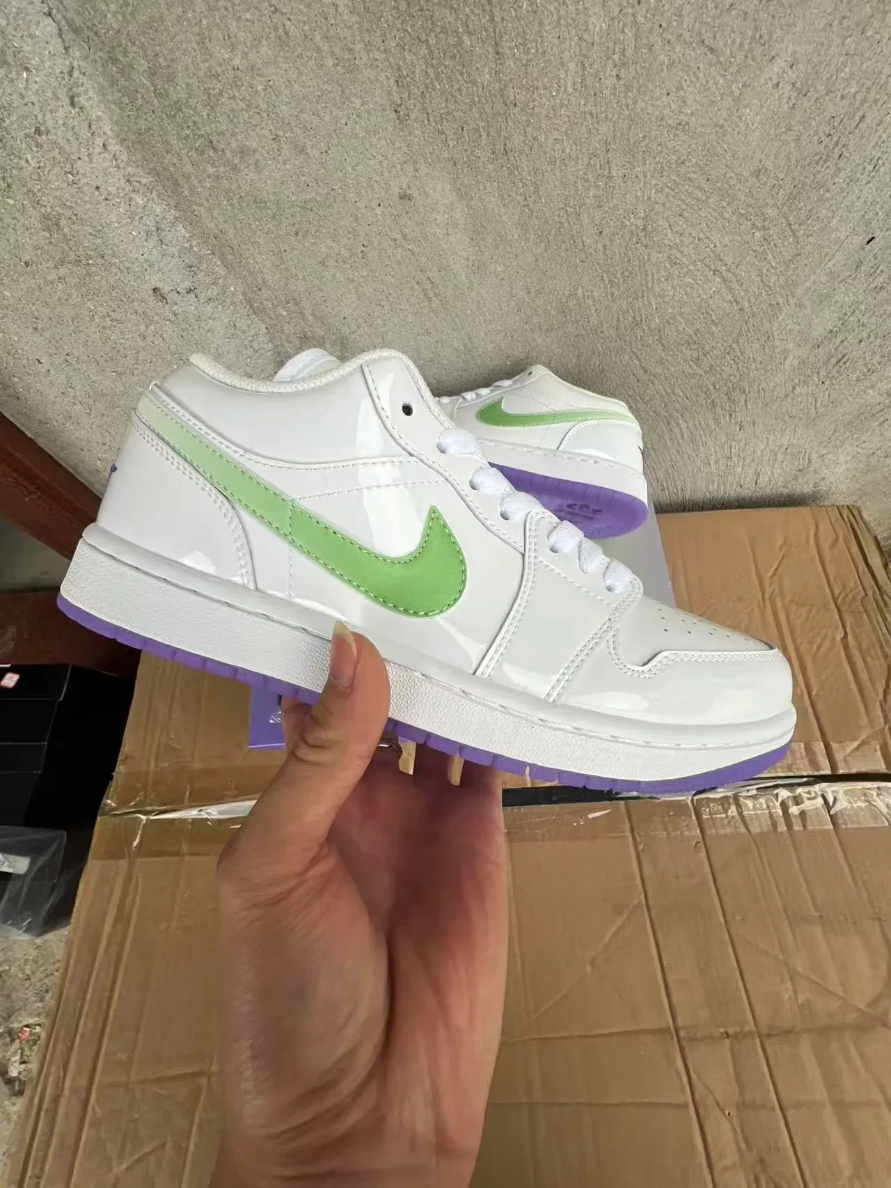 Nike White Purple Glossy Upper Light Green Swoosh Lifestyle Sneakers 2