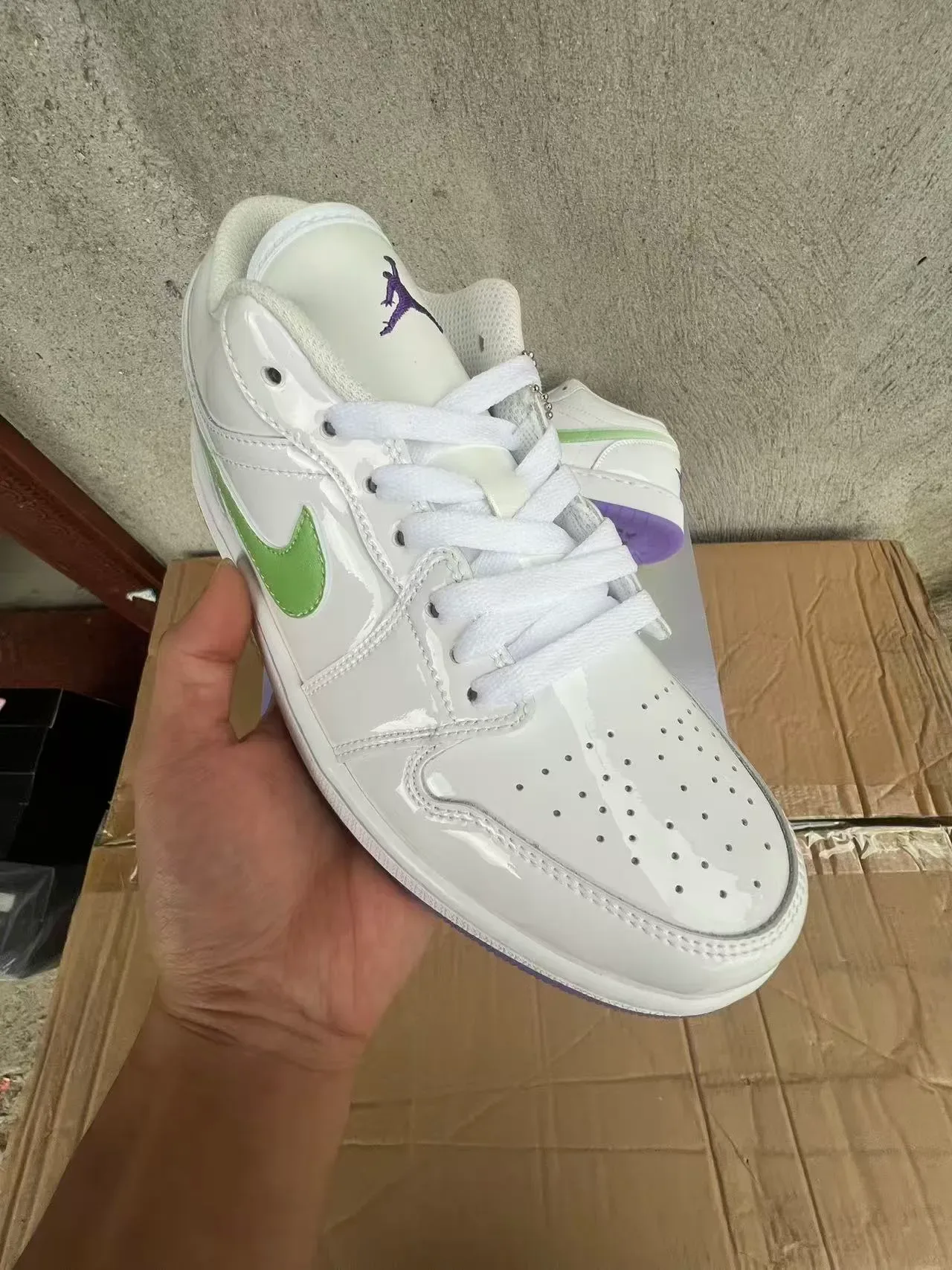 Nike White Purple Glossy Upper Light Green Swoosh Lifestyle Sneakers 3