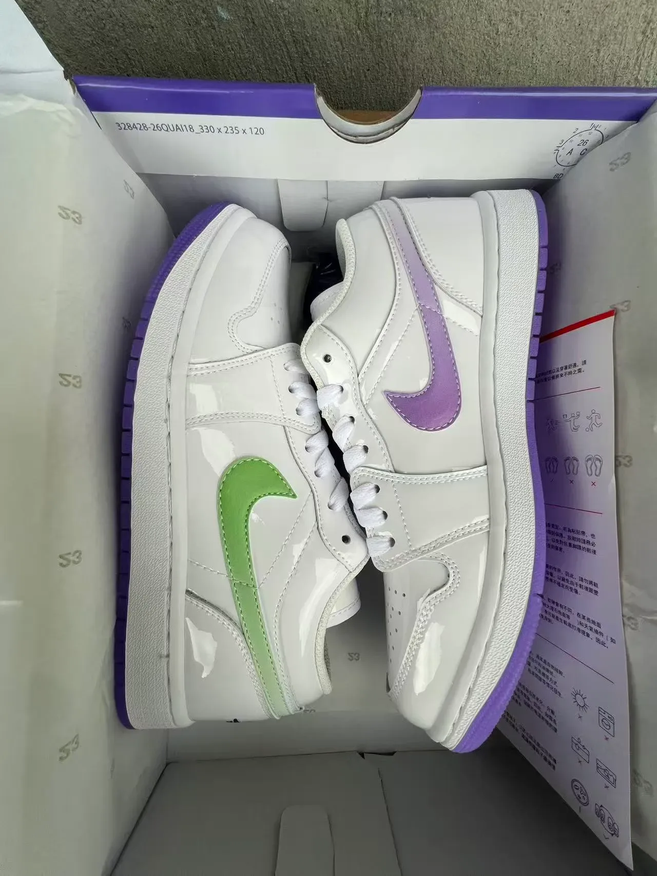 Nike White Purple Glossy Upper Light Green Swoosh Lifestyle Sneakers 10